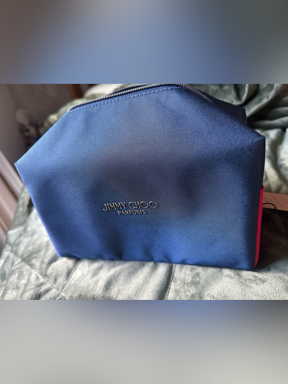 Jimmy Choo Navy Blue Parfums Cosmetic Pouch with Silver Logo